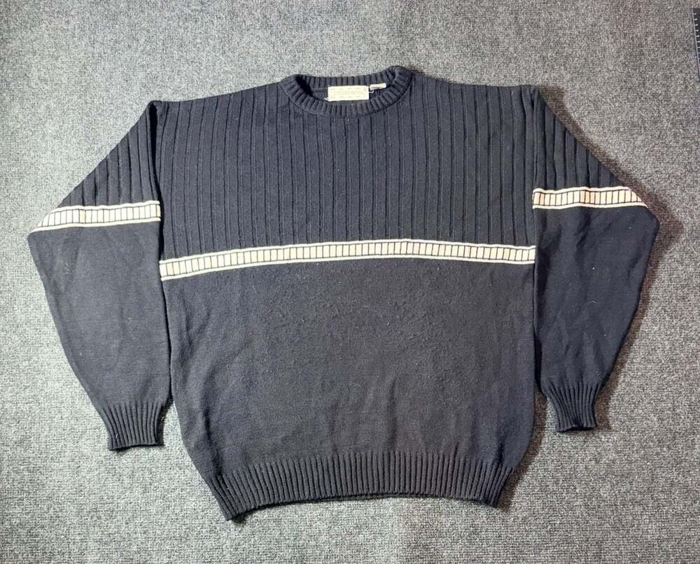 Crossings Sweater Size L Black Striped Acrylic Vintage 90s Grunge